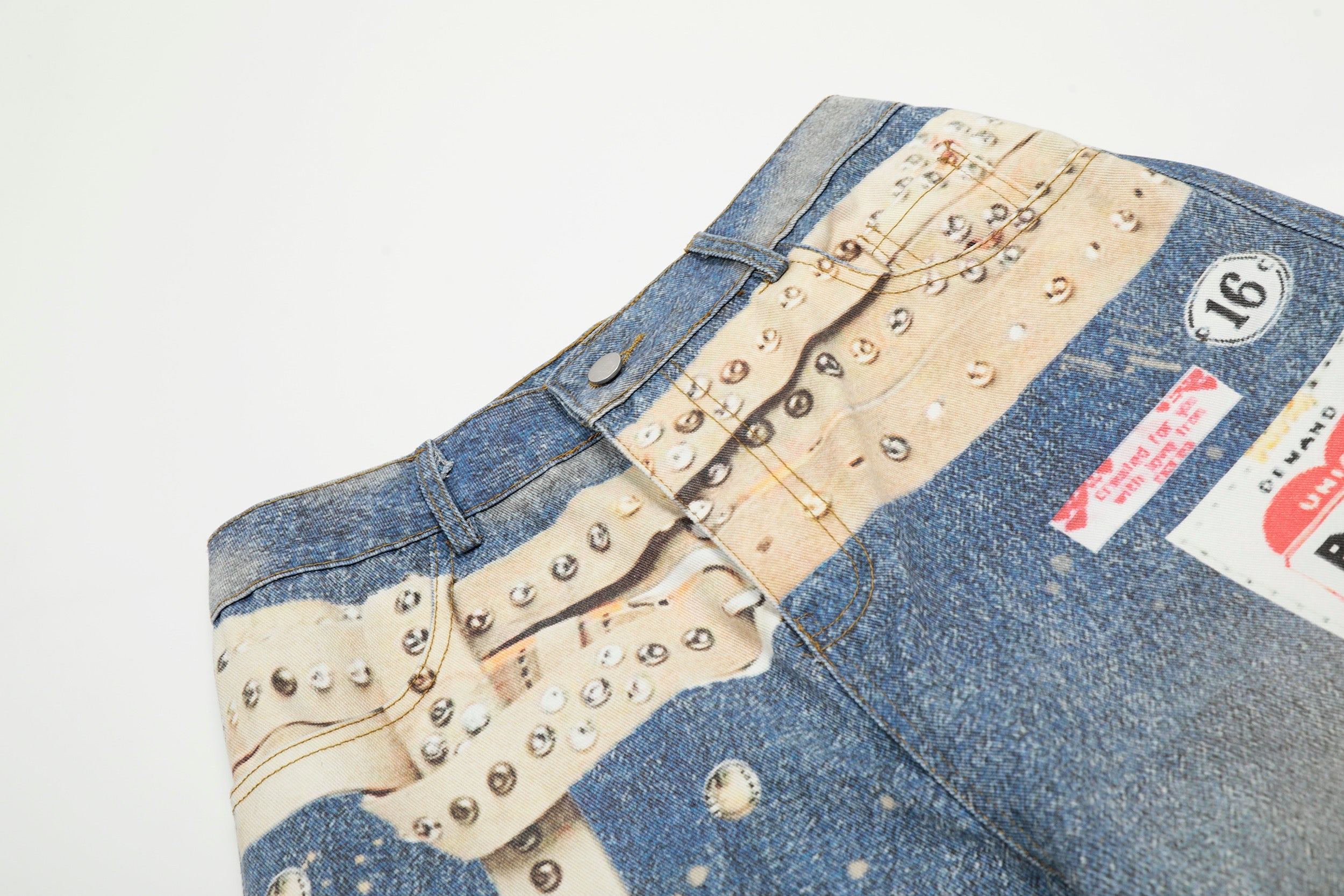 Omirad Studded Belt Print Wide-Leg Denim Jeans | Streetwear