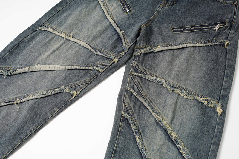 Spiral-Tear Grunge Wide-Leg Denim Jeans | Distressed Streetwear