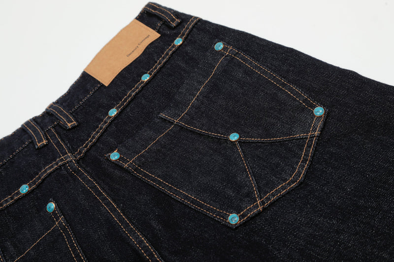 Omirad Studded Dark-Wash Wide-Leg Jeans | SEAKOFF