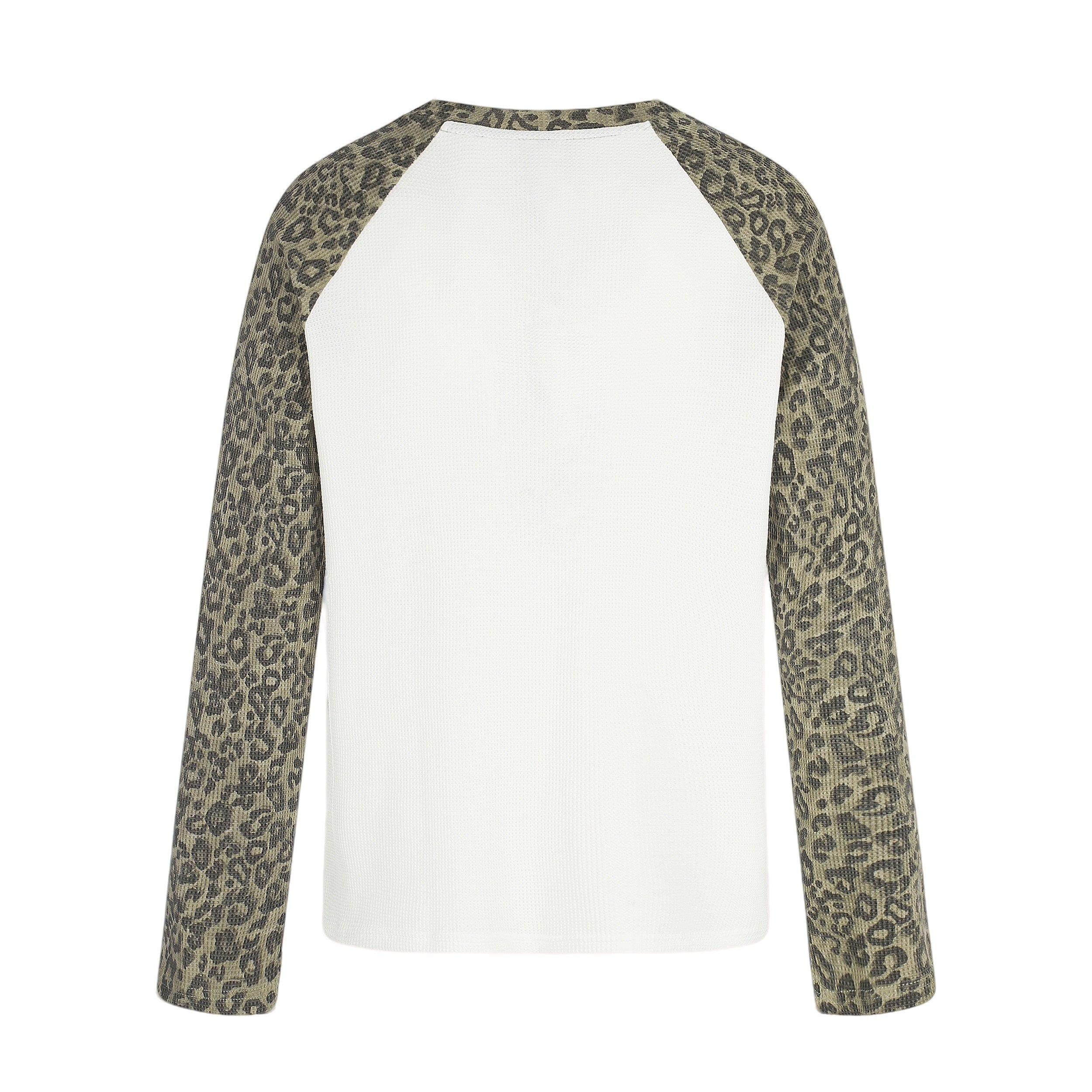 Leopard Raglan Sleeve Graphic Waffle Knit Long Sleeve T-Shirt