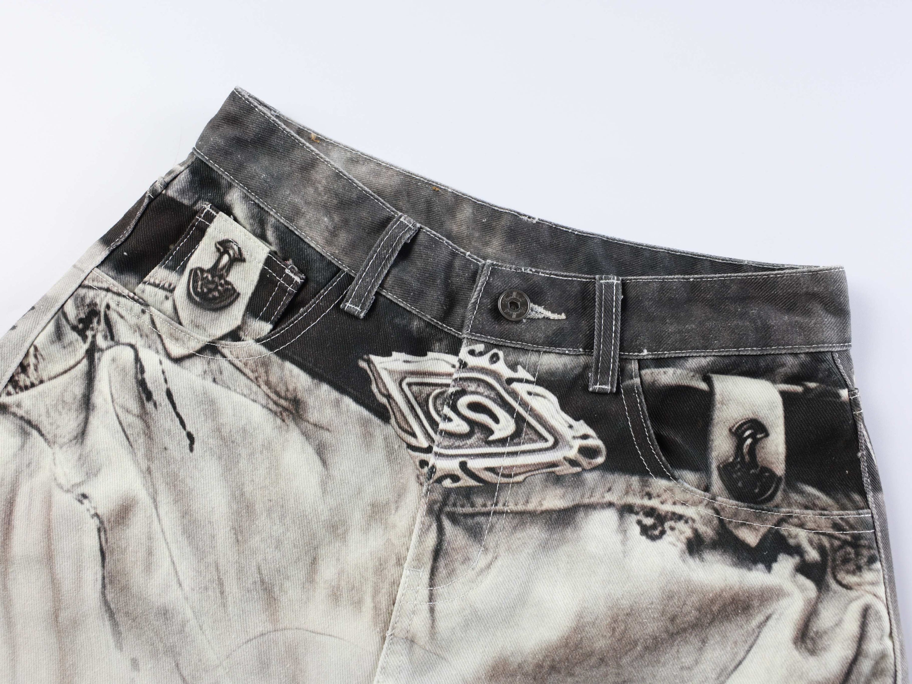 Omirad Abstract Wash Wide-Leg Jeans | Oversized Streetwear Denim