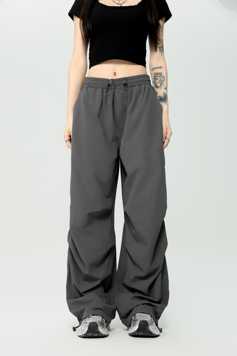 Lightweight Nylon Drawstring Parachute Pants | Wide Leg