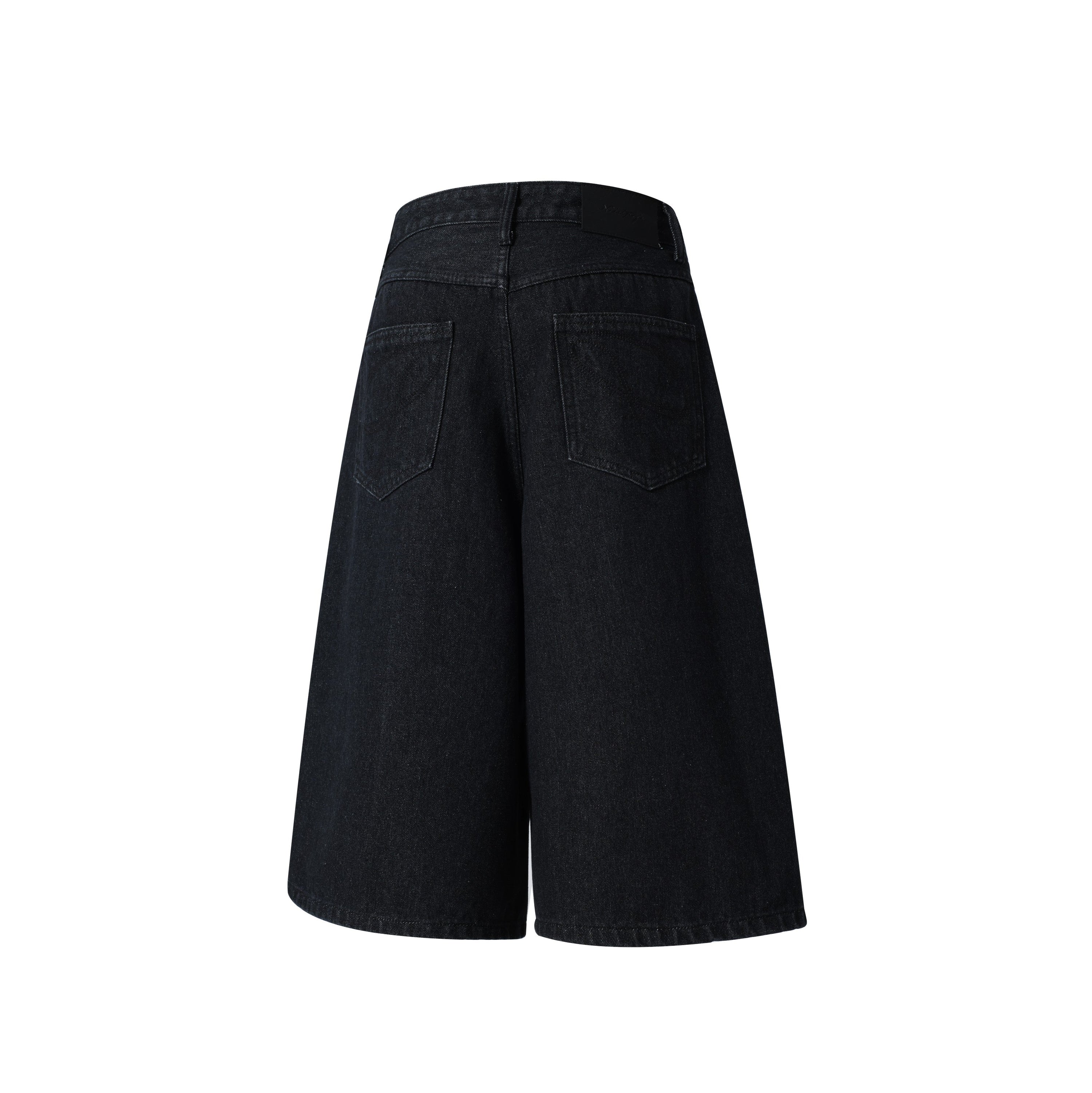 Omirad Arc Button Wide-Leg Denim Shorts | Black