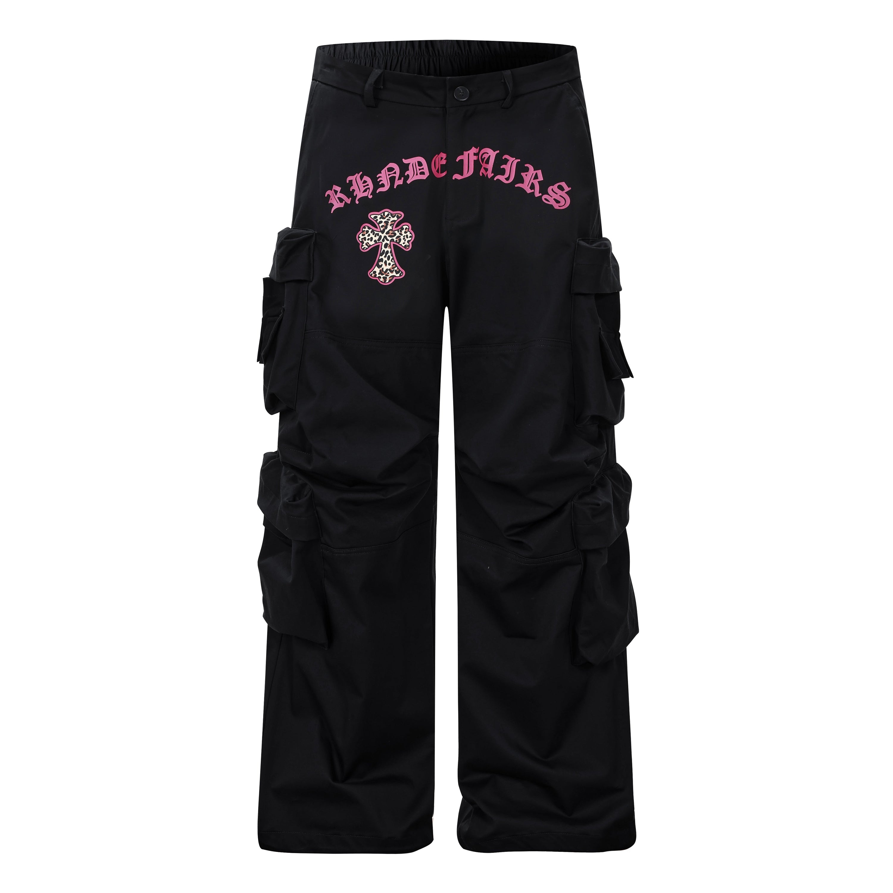 Gothic Cross Cargo Pants | Wide-Leg Streetwear Trousers