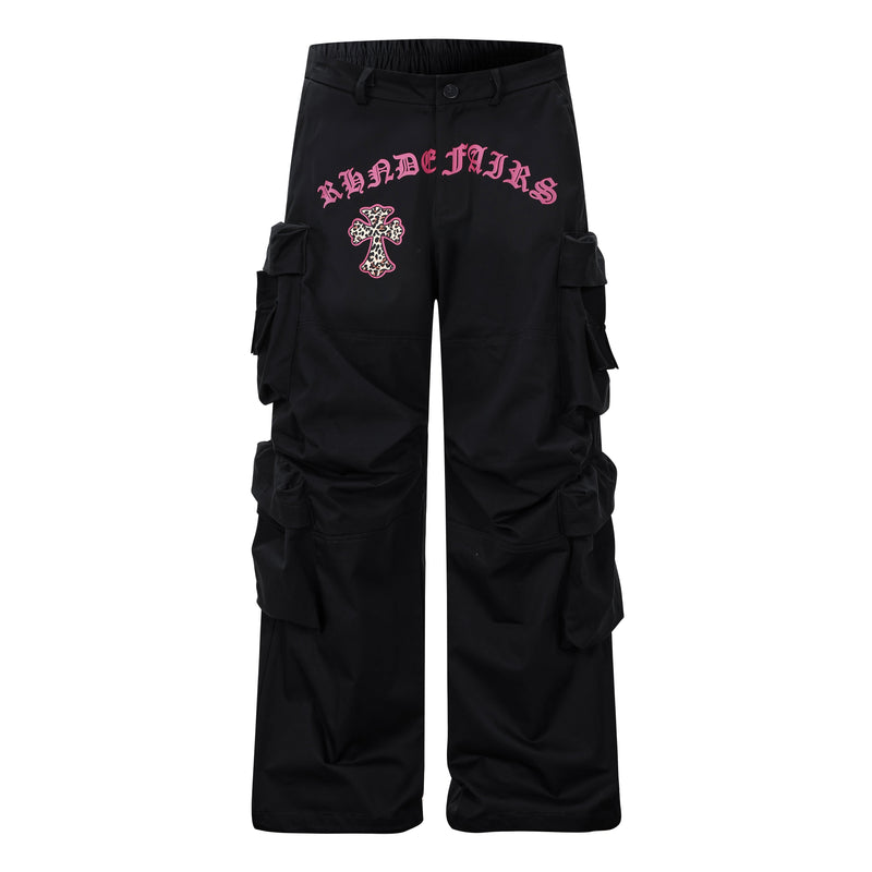 Gothic Cross Cargo Pants | Wide-Leg Streetwear Trousers