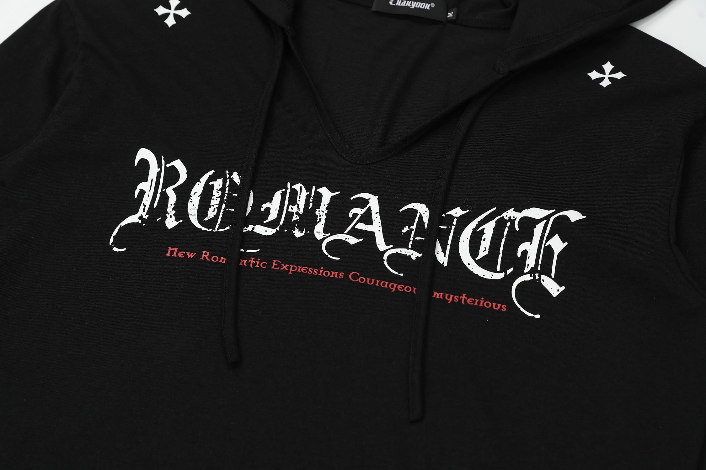 Omirad Gothic Logo V-Neck Hooded Long Sleeve | Streetwear