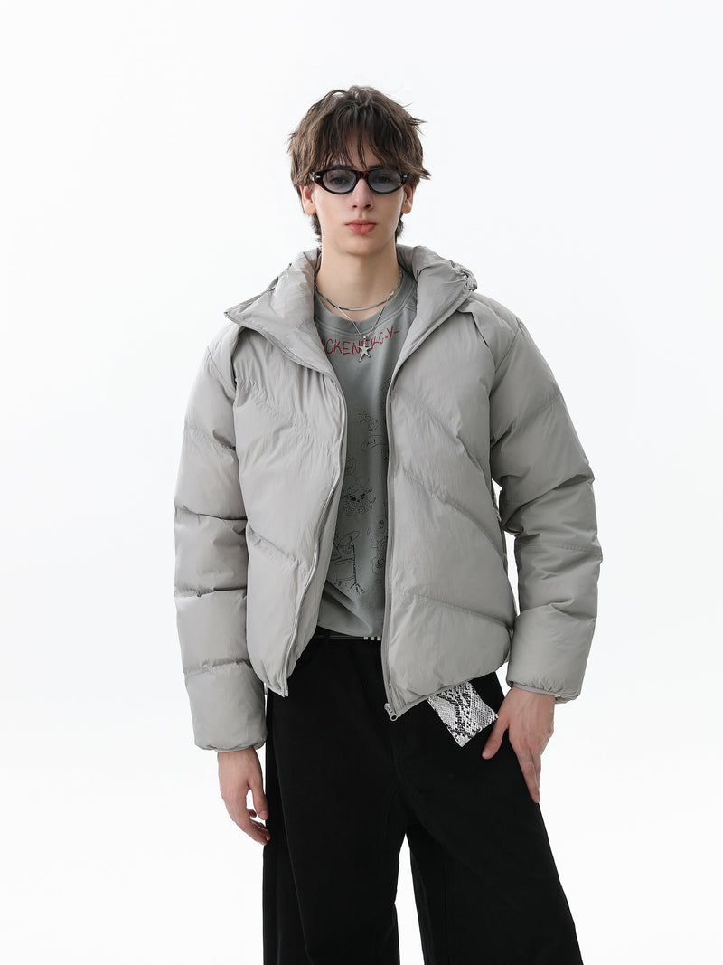 Asymmetric Zipper Hooded Puffer Jacket | Streetwear Insulated