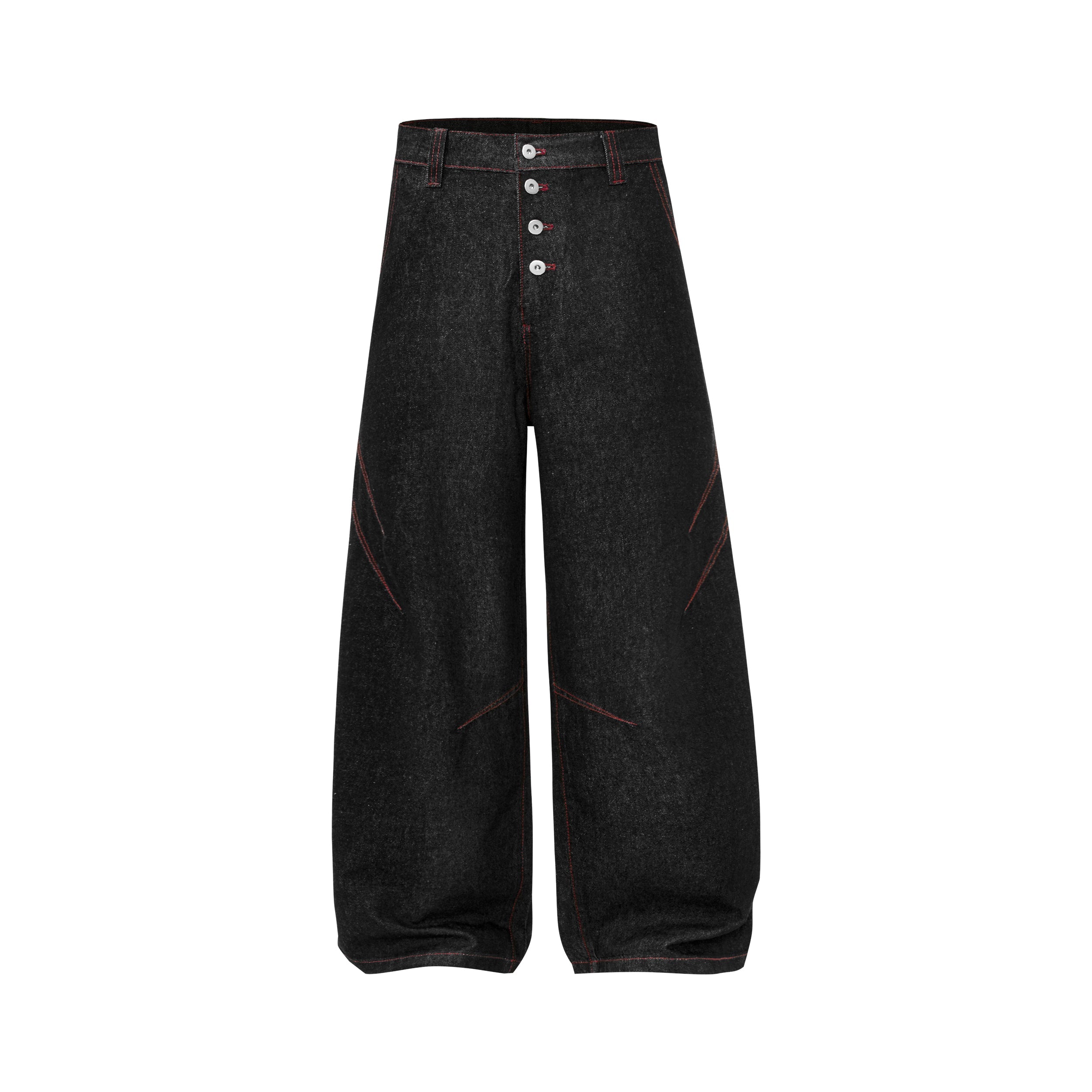Omirad Multi-Button Wide Leg Denim Pants | Contrast Stitch