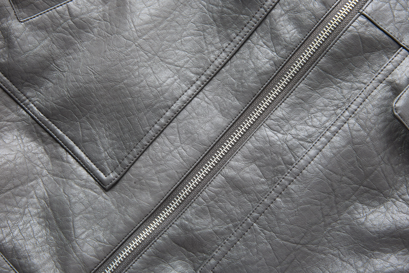 Men's Utility PU Leather Bomber Jacket | Oversized Fit