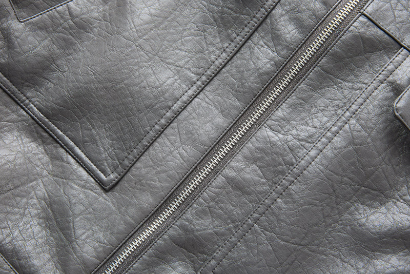 Men's Utility PU Leather Bomber Jacket | Oversized Fit