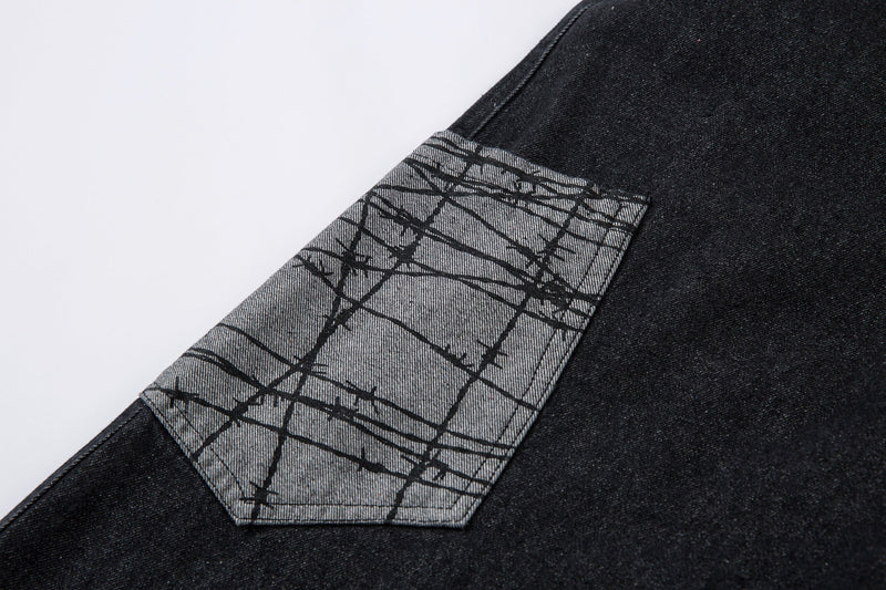 Omirad Contrast Pocket Wide-Leg Jeans | Black Denim