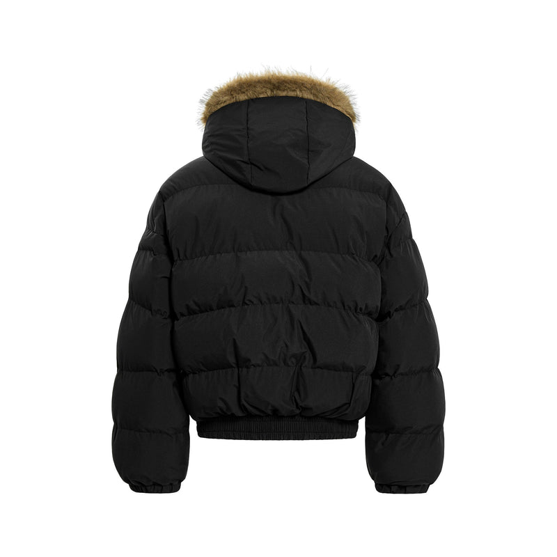 Omirad Fur-Trim Puffer Jacket | Black Hooded Bomber