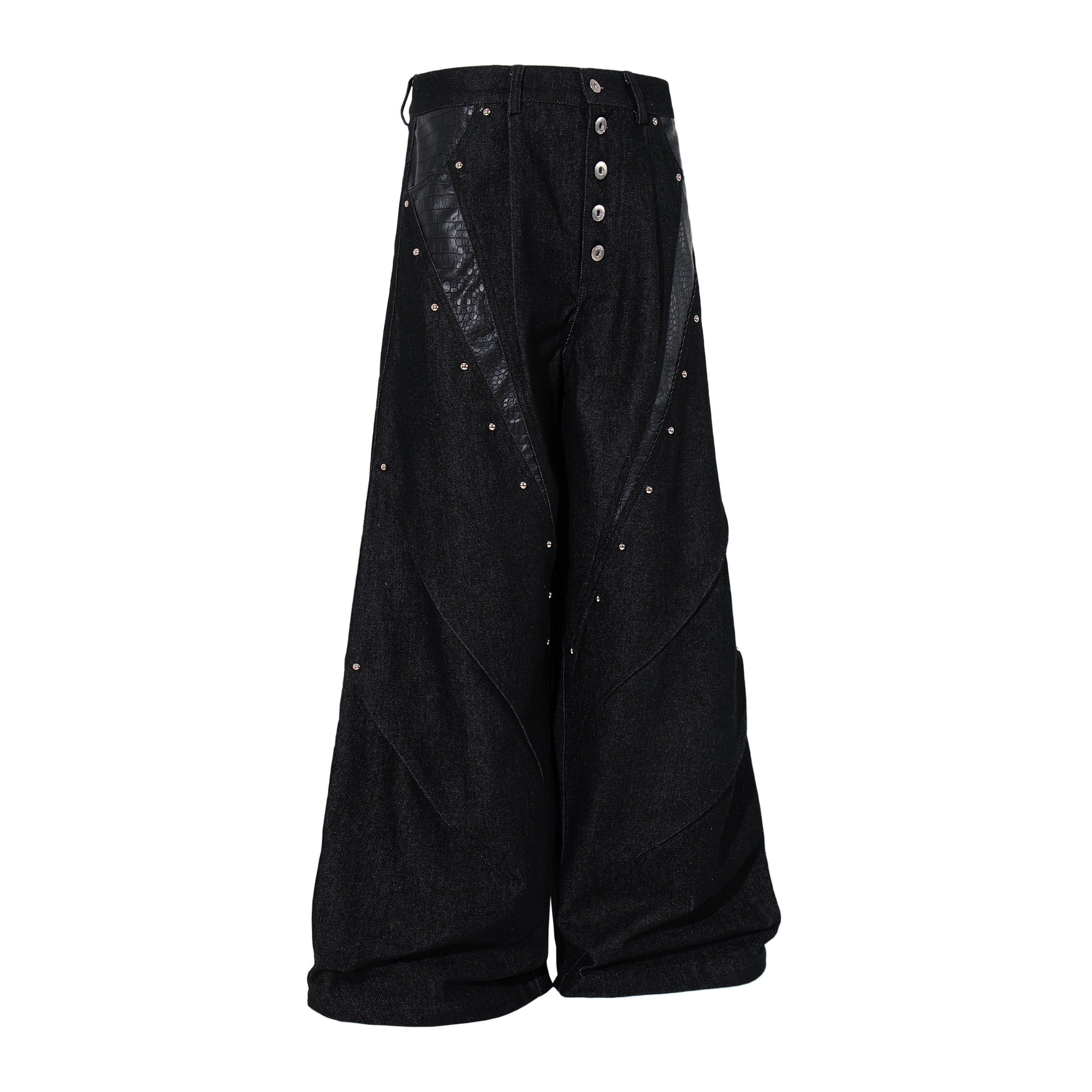 Omirad Panel-Detail Wide Leg Denim Pants with Rivets