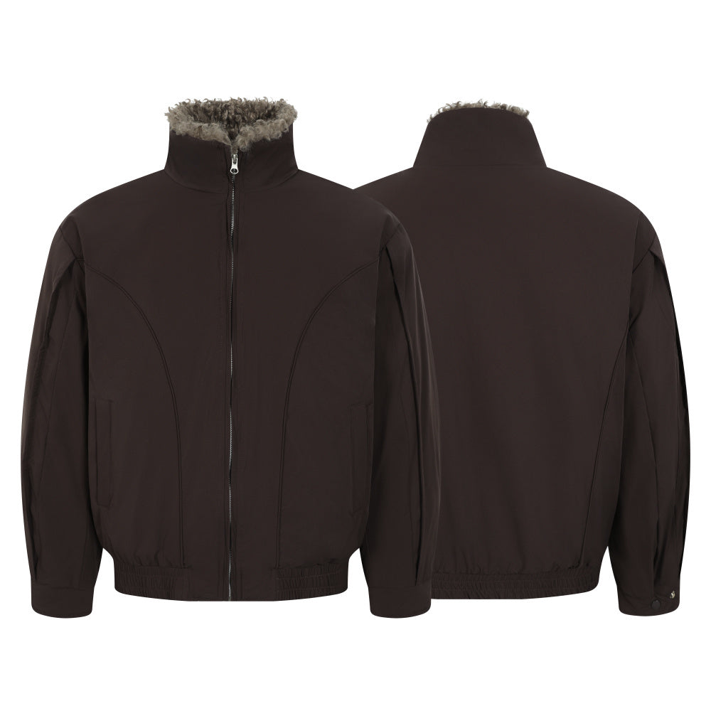 Faux Shearling Lined Bomber Jacket | Stand Collar Winter Coat