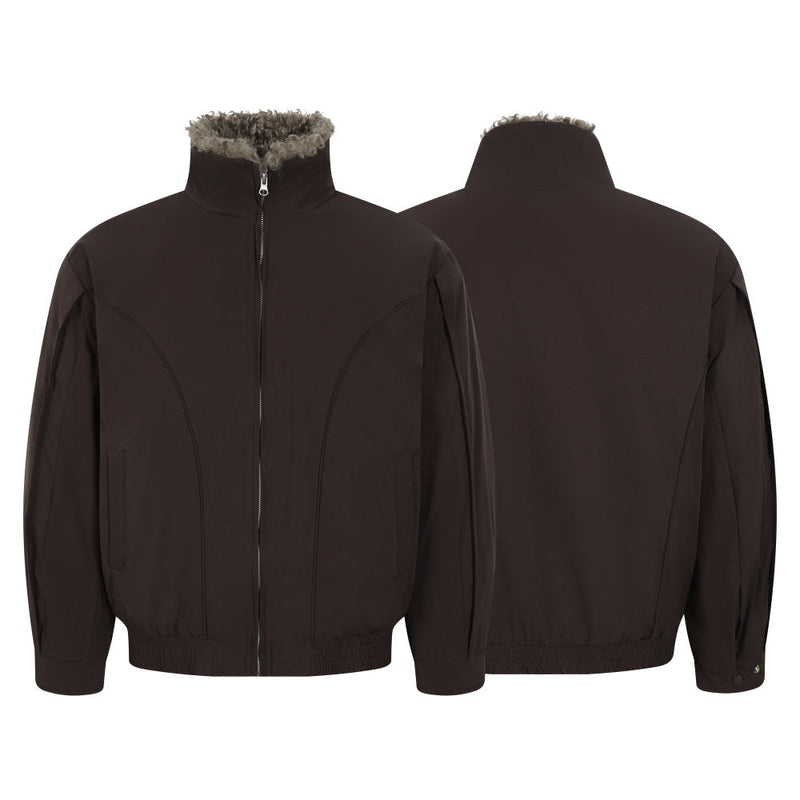 Faux Shearling Lined Bomber Jacket | Stand Collar Winter Coat
