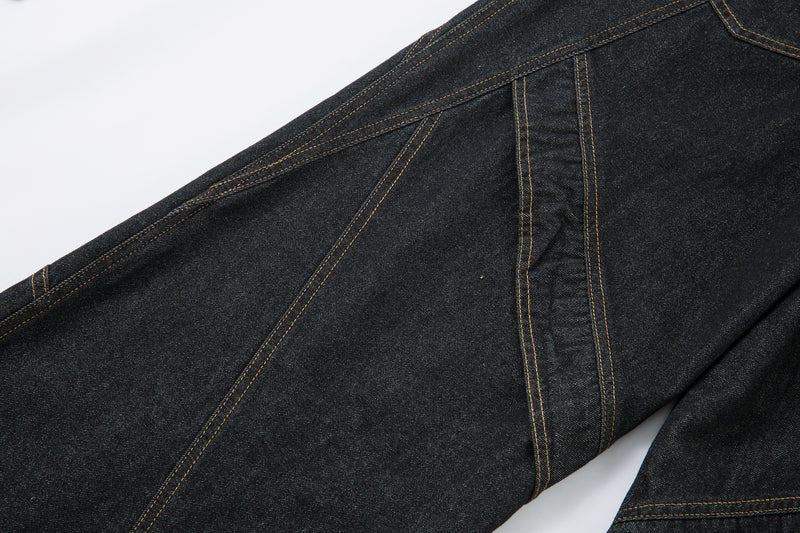 Multi-Panel Wide-Leg Denim Pants with Contrast Stitching