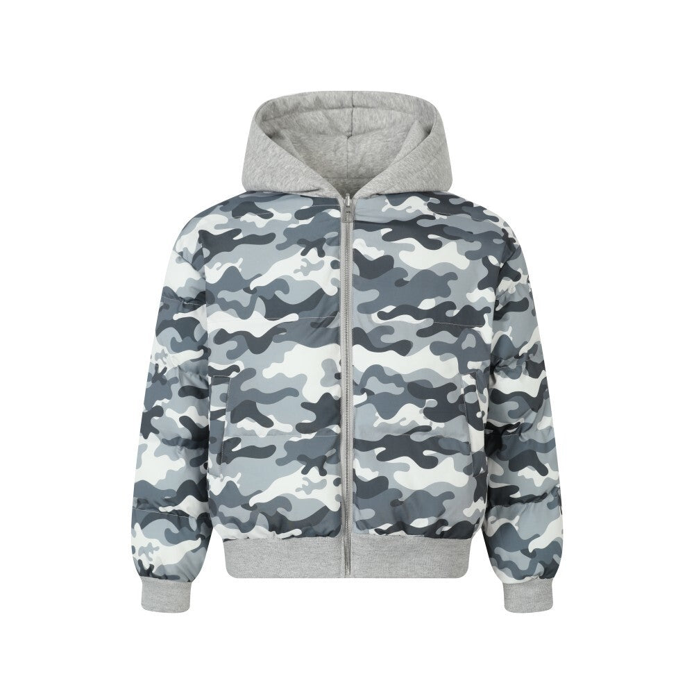 Reversible Camo Varsity Hoodie Jacket | TAELEPLUS Logo