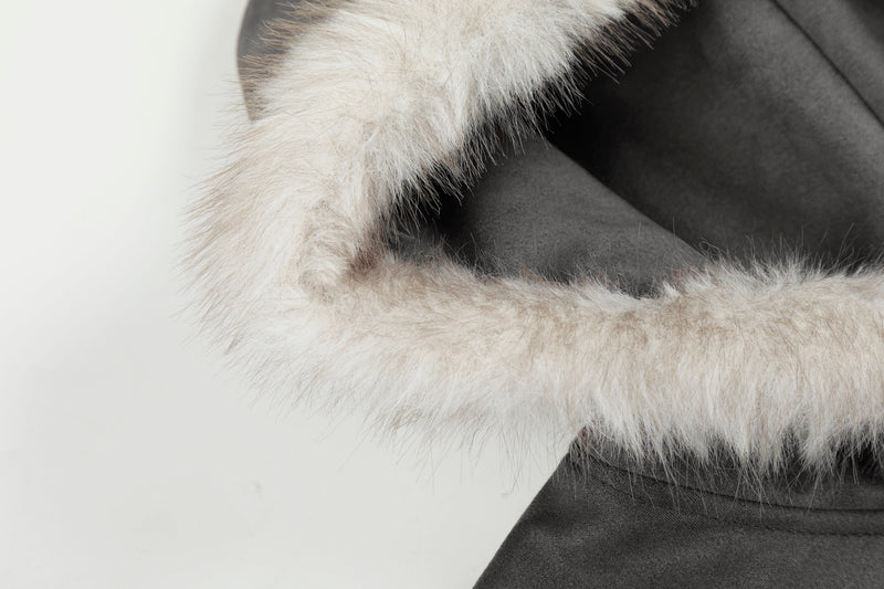 Omirad Graphic Patch Faux-Fur Hooded Zip Jacket