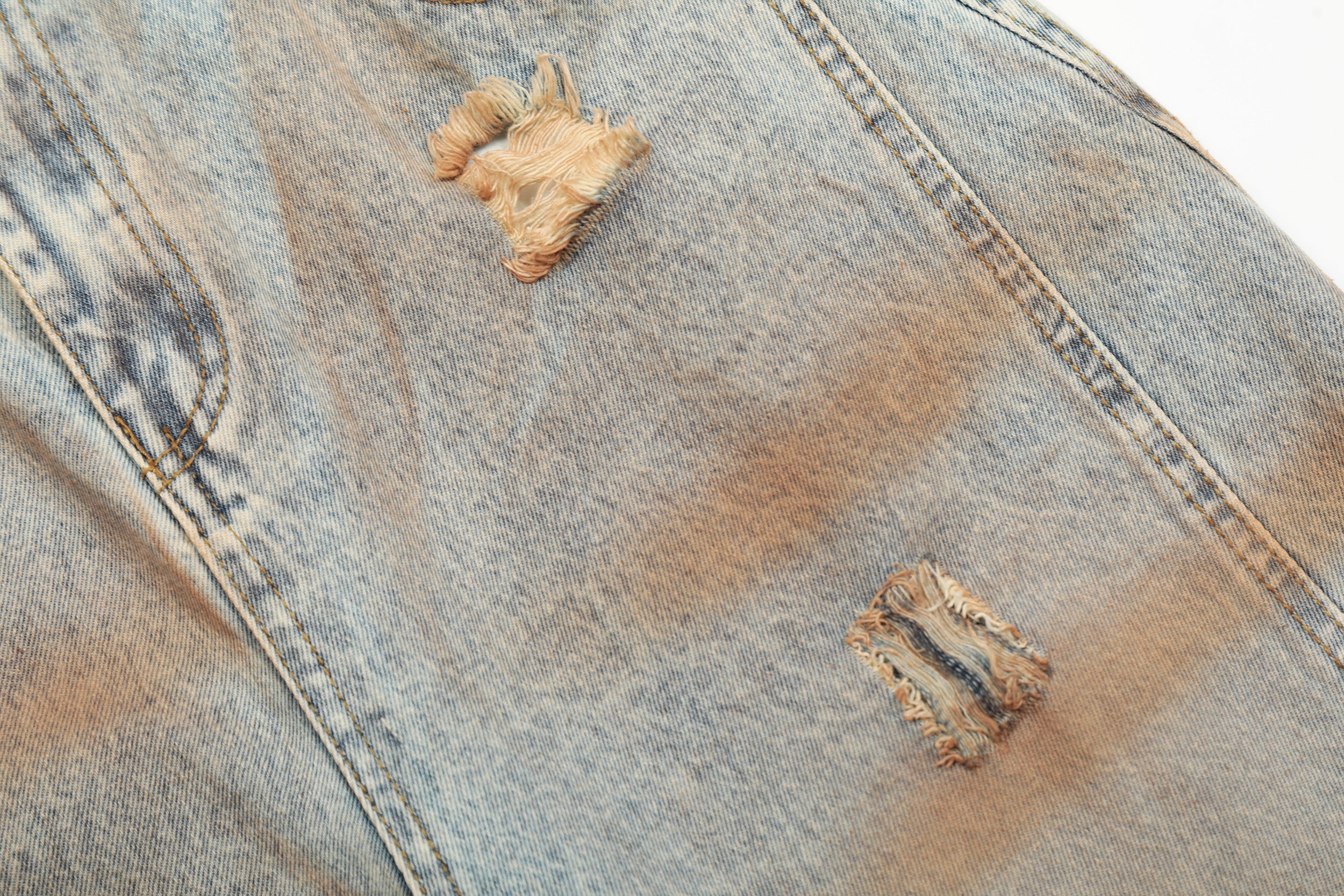 Rust Wash Distressed Barrel Jeans | Wide Leg Vintage Denim