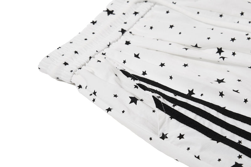 Star Print Wide-Leg Track Pants with Side Stripes | Streetwear