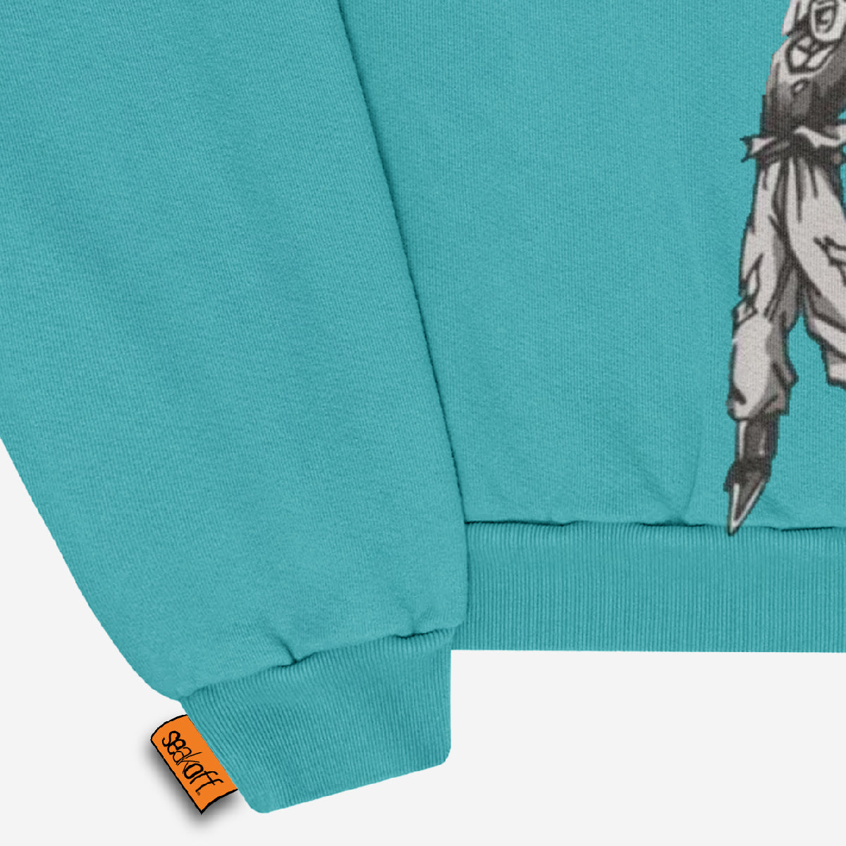 Dragon Ball Goku Spirit Bomb Sweatshirt – Teal &amp; White Colorblock Anime Pullover