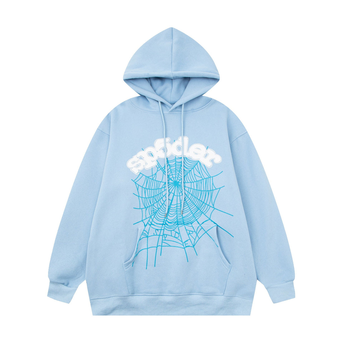 Fresh Blue Sp5der Hoodie - Trendy Web Print Hooded Sweatshirt - Seakoff
