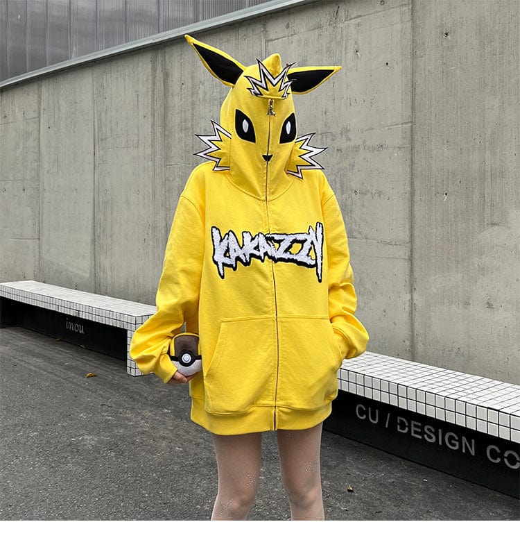 Pokemon Jolteon Full Zip Hoodie Electrifying Anime Cosplay Hoodie Seakoff