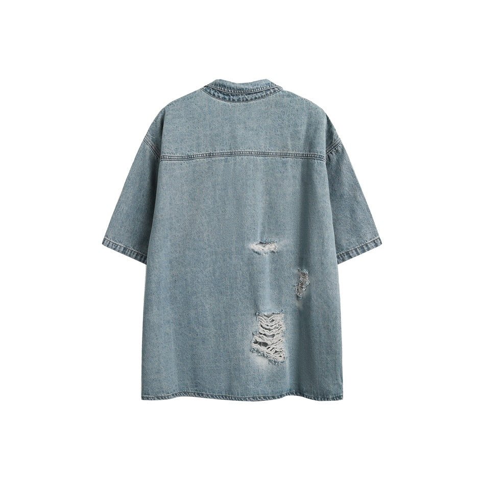 Graffiti Print Denim Chambray Shirt on Sale - Men's and Women's Short Sleeve Urban Style - Seakoff