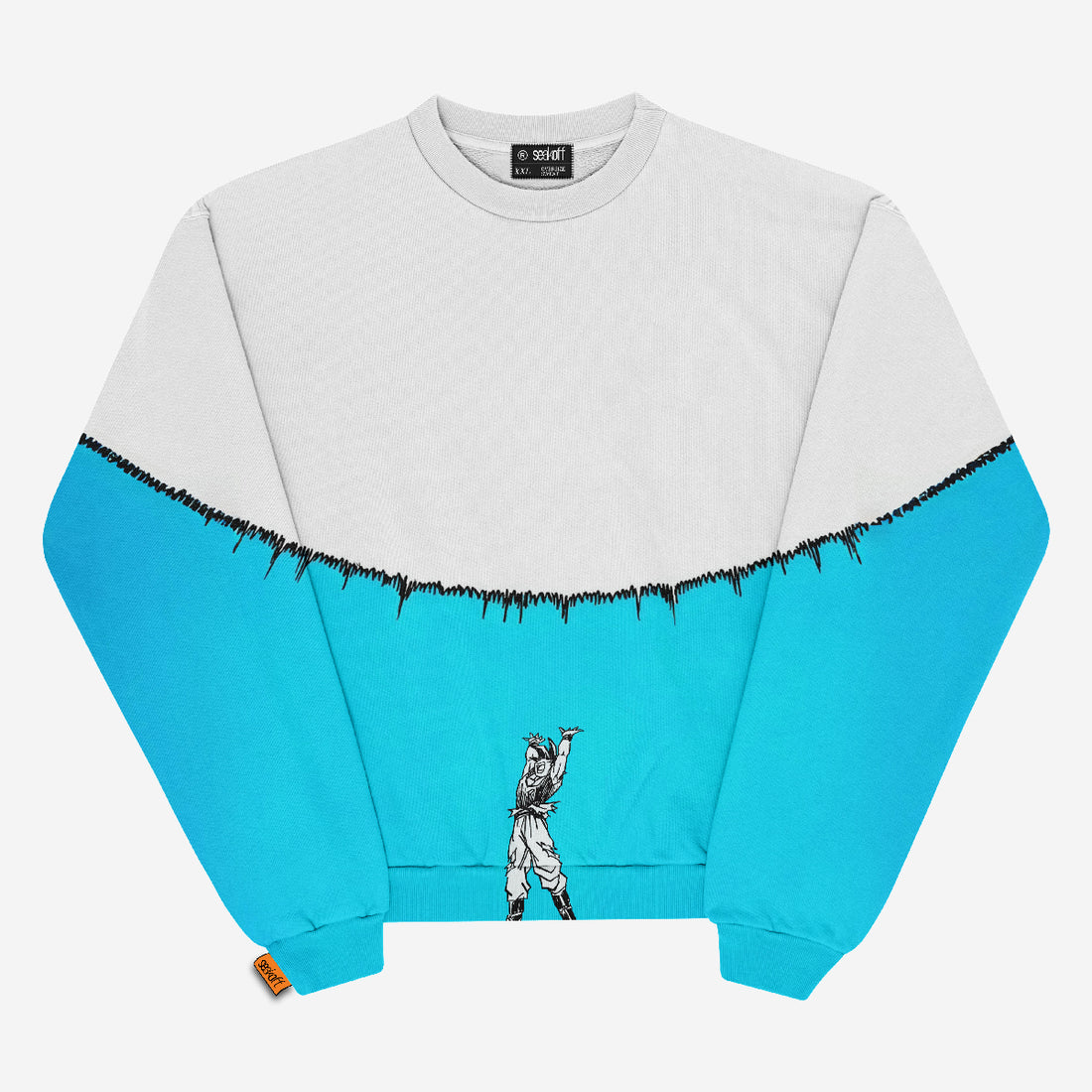 Dragon Ball Goku Spirit Bomb Sweatshirt – Teal &amp; White Colorblock Anime Pullover