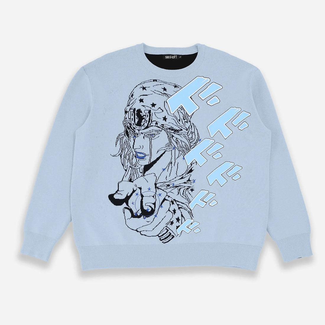 Tusk inspirou o suéter de malha de anime | JoJo Bizarre Adventure Streetwear Pullover de algodão puro no céu azul