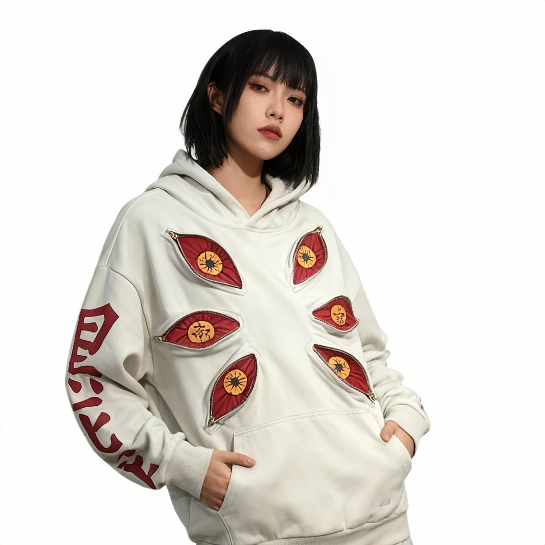 Six-Eyed Embroidered Pure Cotton Hoodie – Dark Eastern Aesthetic Streetwear