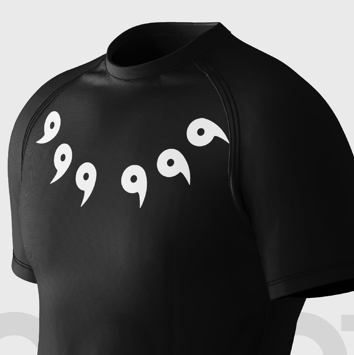 The Naruto Six Paths Compression Gym Shirt by Naruto is a high-elastic, short-sleeved black top with white wave patterns across the chest. It has a round neckline and a plain white background, offering both style and comfort for workouts.