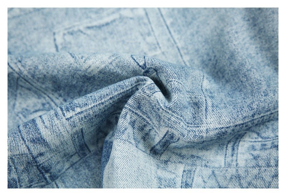 Light Blue Patchwork Denim Chambray Shirt on Sale - Men's and Women's Short Sleeve Vintage Style - Seakoff