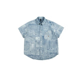 Light Blue Patchwork Denim Chambray Shirt on Sale - Men&