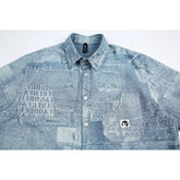 Light Blue Patchwork Denim Chambray Shirt on Sale - Men&