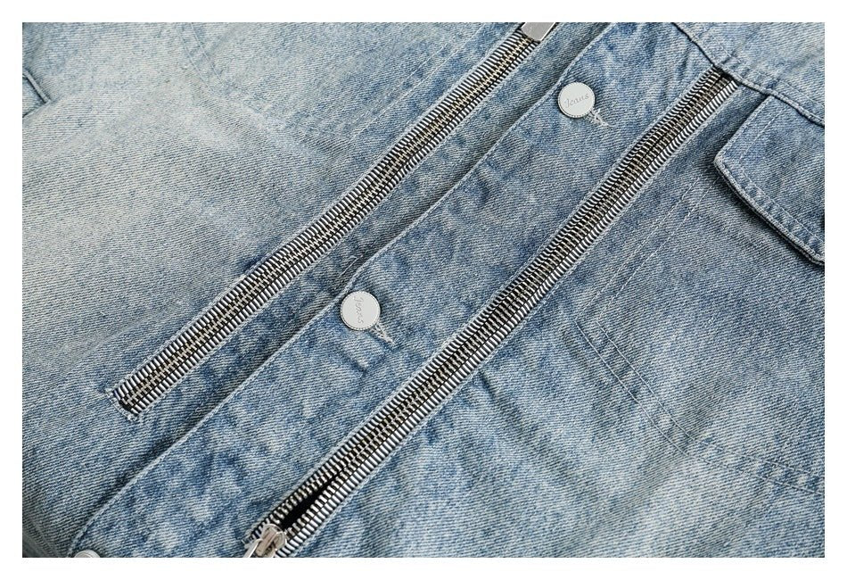Light Blue Zipper Denim Chambray Jacket on Sale - Men's and Women's Long Sleeve Classic Style - Seakoff