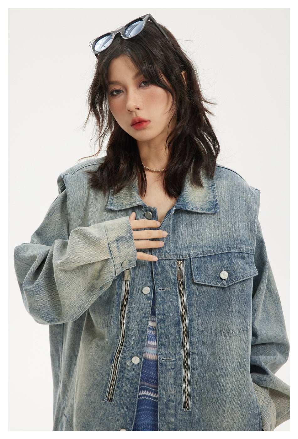 Light Blue Zipper Denim Chambray Jacket on Sale - Men's and Women's Long Sleeve Classic Style - Seakoff