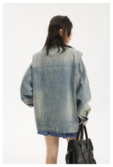 Light Blue Zipper Denim Chambray Jacket on Sale - Men&