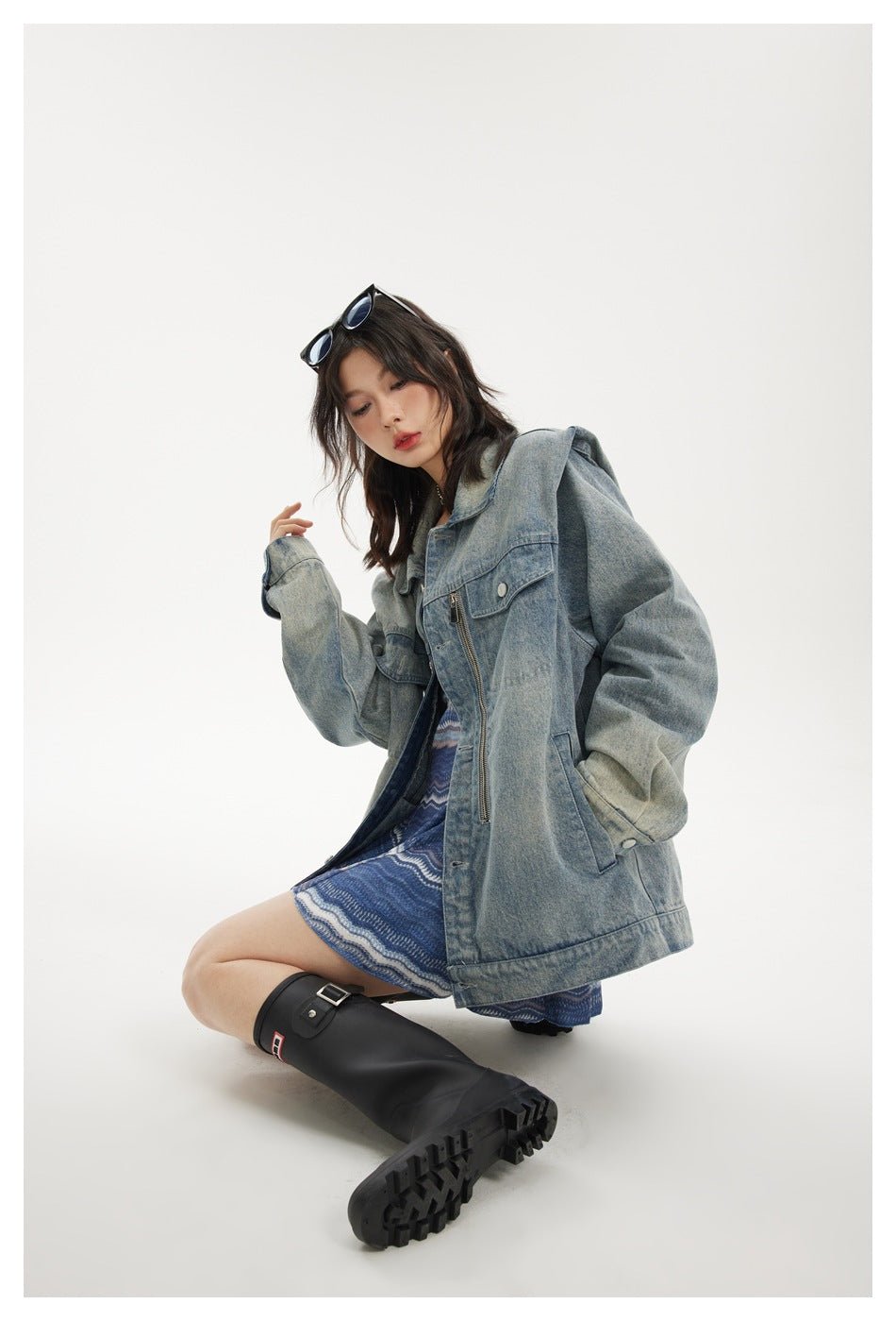 Light Blue Zipper Denim Chambray Jacket on Sale - Men's and Women's Long Sleeve Classic Style - Seakoff