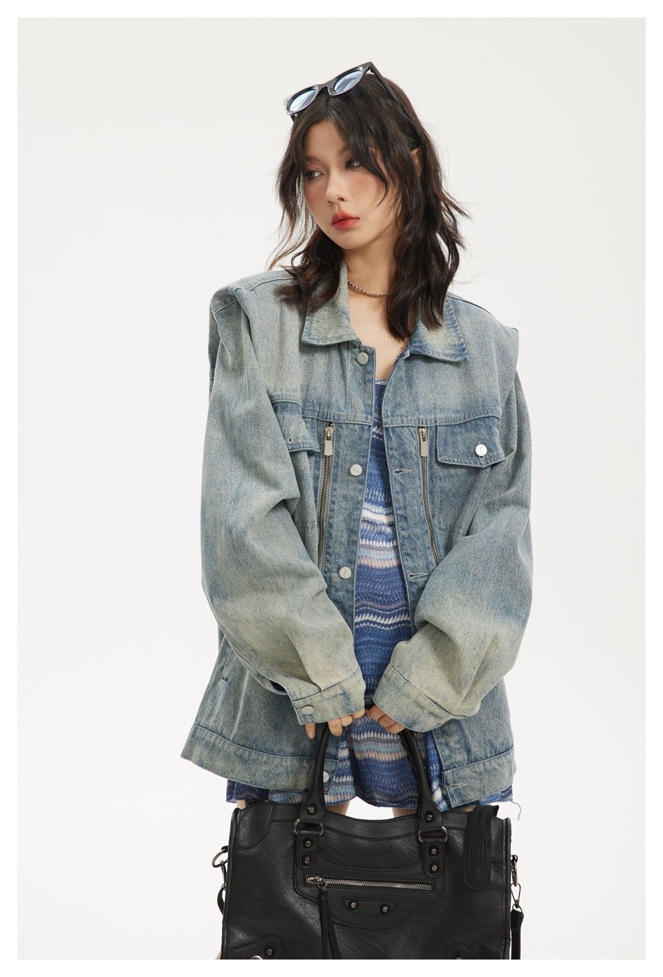 Light Blue Zipper Denim Chambray Jacket on Sale - Men's and Women's Long Sleeve Classic Style - Seakoff