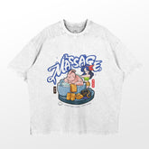 A Seakoff oversized retro tee, featuring a cartoon of a man getting a massage in Majin Buu&