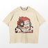 Retro Sukuna Parody T-Shirt by Jujutsu Kaisen features a cartoon character with red hair, a partially burnt face, and arm/chest tattoos on beige, perfect for anime streetwear.