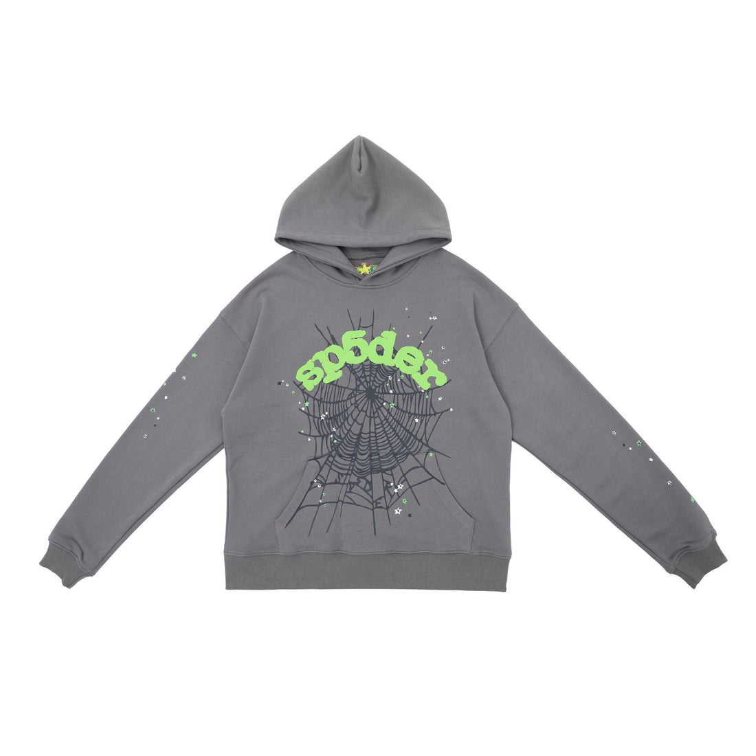 Modern Grey Sp5der Hoodie - Trendy Web Print Hooded Sweatshirt - Seakoff