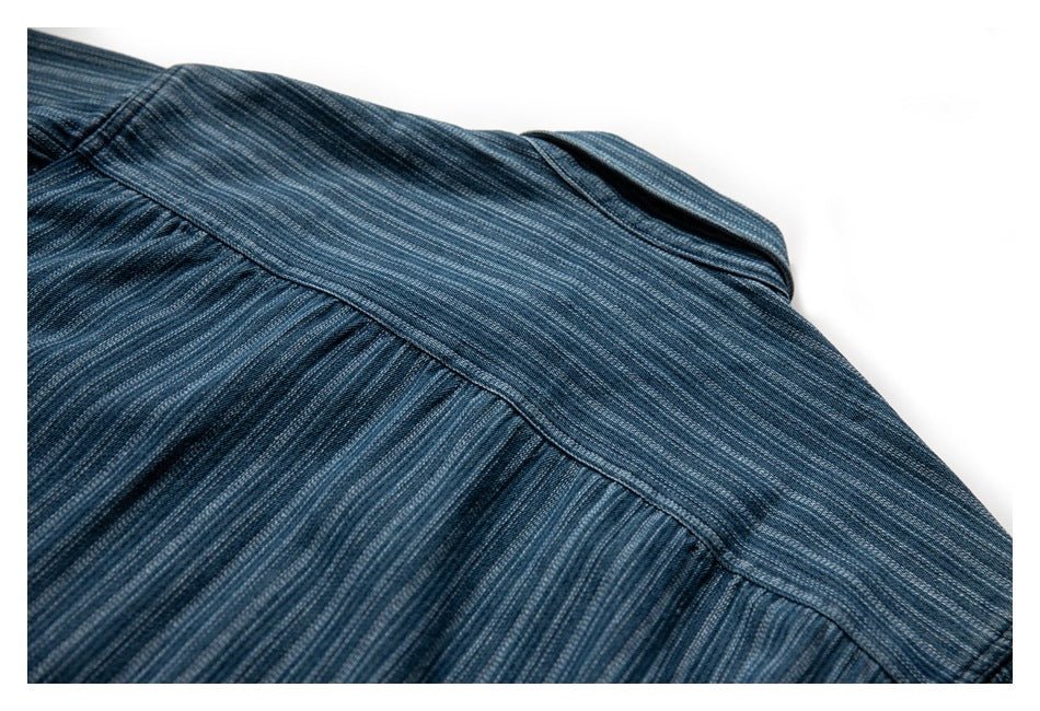 Neviraler Retro Amekaji Long - Sleeved Shirt Casual Loose Vertical Stripes Denim Shirt Men's Nra30 - Seakoff
