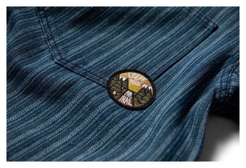 Neviraler Retro Amekaji Long - Sleeved Shirt Casual Loose Vertical Stripes Denim Shirt Men's Nra30 - Seakoff