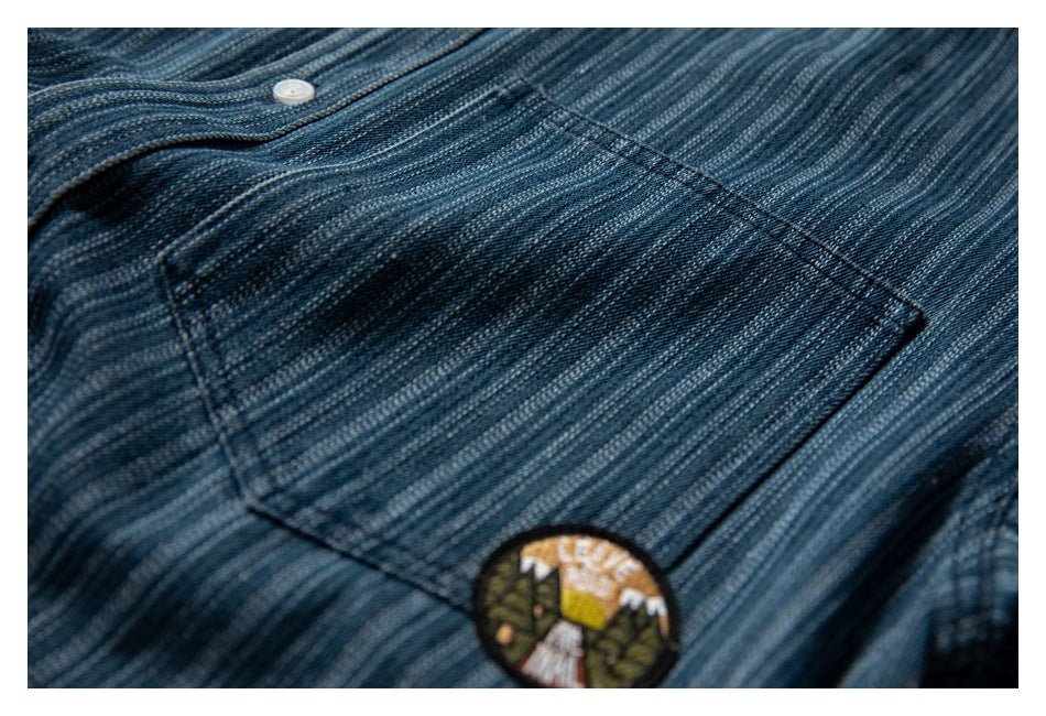 Neviraler Retro Amekaji Long - Sleeved Shirt Casual Loose Vertical Stripes Denim Shirt Men's Nra30 - Seakoff