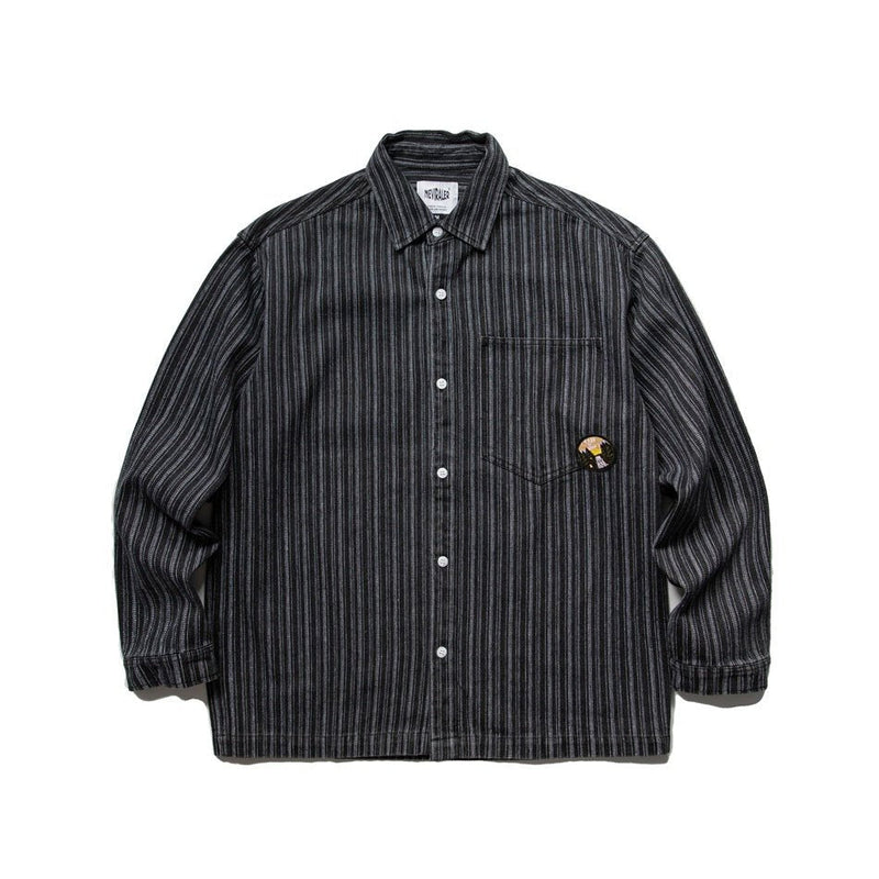 Neviraler Retro Amekaji Long - Sleeved Shirt Casual Loose Vertical Stripes Denim Shirt Men's Nra30 - Seakoff