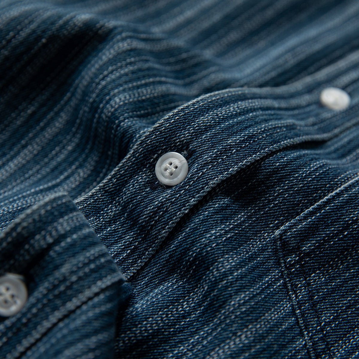Neviraler Retro Amekaji Long - Sleeved Shirt Casual Loose Vertical Stripes Denim Shirt Men's Nra30 - Seakoff