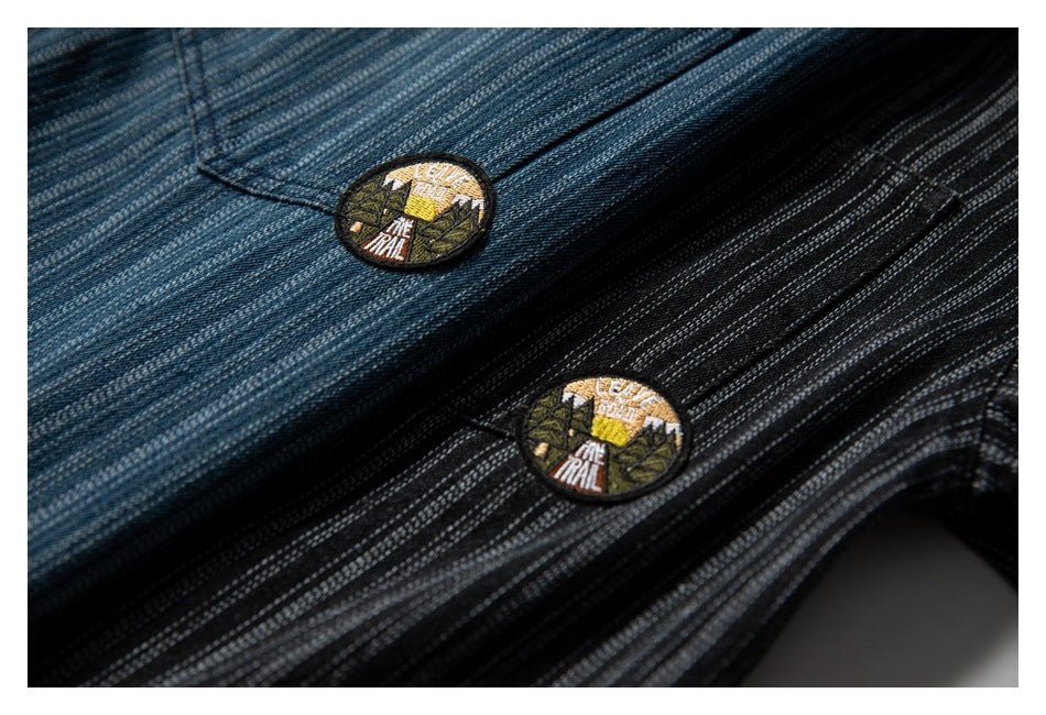 Neviraler Retro Amekaji Long - Sleeved Shirt Casual Loose Vertical Stripes Denim Shirt Men's Nra30 - Seakoff
