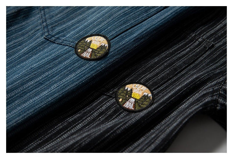 Neviraler Retro Amekaji Long - Sleeved Shirt Casual Loose Vertical Stripes Denim Shirt Men's Nra30 - Seakoff